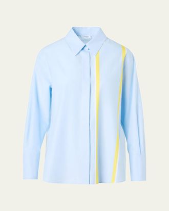 Akris Striped Chambre Button-Down Tunic Blouse