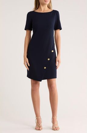 Eliza J Bateau Neck Short Sleeve A-Line Dress in Navy at Nordstrom Rack, Size 12