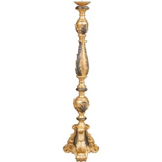 Biscottini International Biscottini - wooden candlestick with antique gold leaf and black made in italy finish