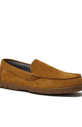 Lands End Flannel Lined Suede Slip On Moccasin Slippers in English Tan Suede at Nordstrom, Size 11