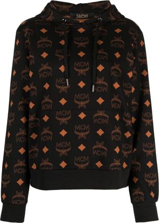 MCM monogram-print cotton hoodie - women - Elastane/Cotton/Cotton - S - Black