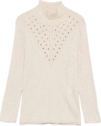 Twin-Set crystal-embellished roll-neck top - women - Polyamide/Polyimide/Acrylic/Wool - M - Neutrals