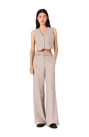 Maje Striped rhinestone suit trousers in Light Grey at Nordstrom, Size 34 Eu
