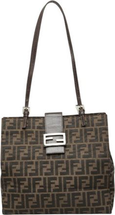 Fendi Zucca Brown Canvas Leather Shoulder Bag Tote Bag (Pre-Owned)