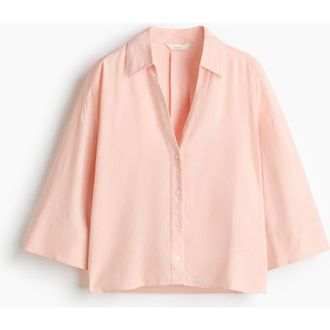 H&M Linen-blend Shirt in Light Pink at Nordstrom, Size Xx-Small