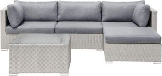 Beliani Garden Corner Sofa with Table 4 Seater SANO II Left Hand Modular PE Rattan Light Grey