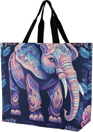 Generic Purple Elephant Shopping Bag Eco Friendly Shopper Bag Handle Handbags For Yoga Ladies Picnic