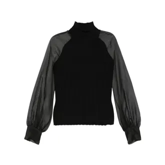 D.exterior Trui met doorzichtige mouwen van ribgebreid materiaal - Dames - Blouses & Shirts - Zwart - Maat: S Zijde