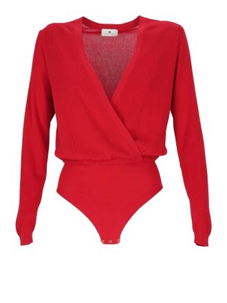Elisabetta Franchi Fitted Bodysuit With Deep V-Neckline And Wrap Front
