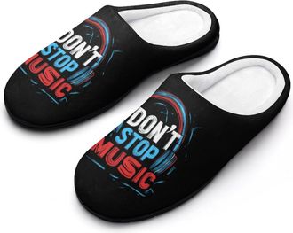 Generic Dont Stop Music Funny Mens Slippers Cotton Warm House Shoes Memory Foam Sandals Print Size 7-14