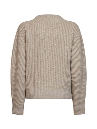 Brunello Cucinelli Womens Sweater Ribbed Crewneck Beige Cashmere