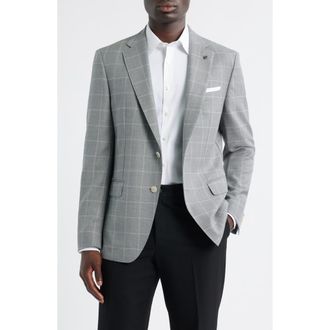 BOSS Hutson Check Virgin Wool Sport Coat in Silver at Nordstrom Rack, Size 44 Regular