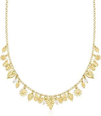 Ross-Simons Italian 18kt Gold Over Sterling Spring-Inspired Charm Necklace With 3.5-4mm Cultured Pearls
