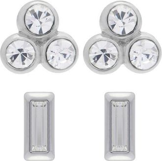 Reiss Mika Micro Set of 2 Stud Earrings in Silver Tone/Clear Crystal at Nordstrom