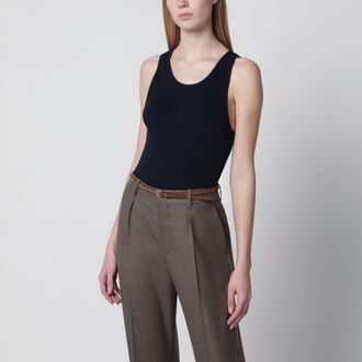 Saint Laurent Canotta Cassandre in jersey di cotone a coste blu