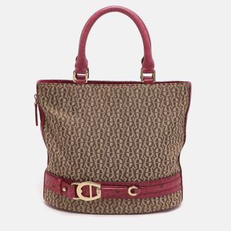 Aigner Beige/pink Signature Canvas And Leather Tote