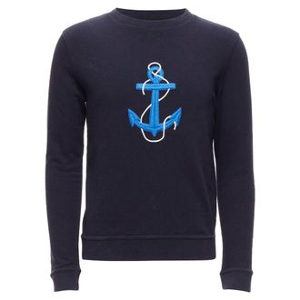 A.P.C. A. P.C. navy blue white anchor embroidery crew neck cotton sweatshirt US0 XS