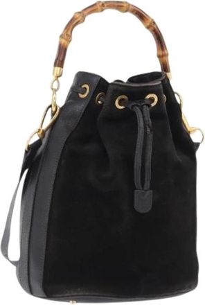 Gucci Pre-owned Suede Bucket Bag - Dames - Vintage Tas - Zwart - ONE Size - Leer - Vintage
