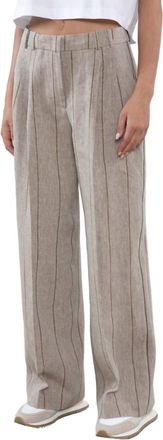 PESERICO Striped Linen Pleated Trousers In Beige Stripe