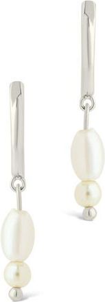 Sterling Forever Ilaria Faux Pearl Drop Dangle Hoop Earrings in Silver at Nordstrom Rack