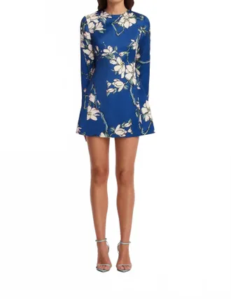 LEO LIN Aliza Long Sleeve Petal Mini Dress In Blue