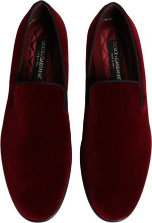 Dolce & Gabbana Mens Red Cotton Velvet Slip On Loafers Formal Shoes Viscose
