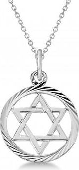 Allurez Star of David Pendant for Women Framed in Carved Circle 14k White Gold