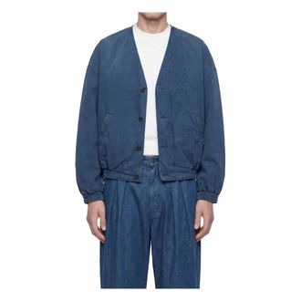 Hed Mayner V-Neck Denim Jacket - male - Hed Mayner - Cardigans - Blue - L - Knitwear