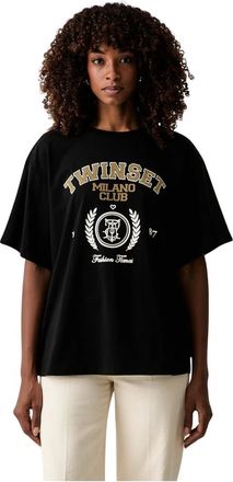 Twinset T-shirt met print - Dames - Tops - Zwart - Maat: L Katoen