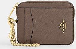 Coach Womens Zip Card Case in Brown | Leather