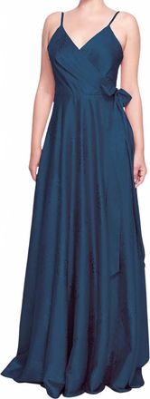 Marchesa Matera Wrap Floral Gown In Dusty Blue
