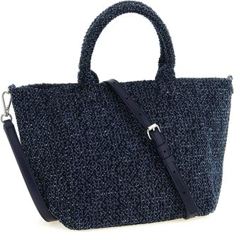Ganni Embroidered Bear Tweed Tote Bag - Navy
