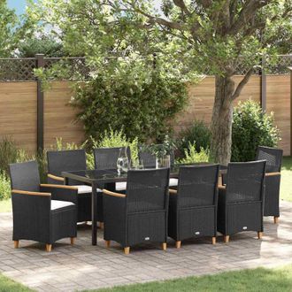 vidaXL Conjunto De Comedor De Jard&iacute;n 9 Pcs Negro Rat&aacute;n Sint&eacute;tico Vidaxl