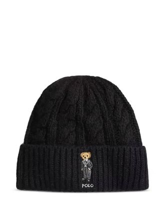 Polo Ralph Lauren cable-knit logo-embroidered beanie hat - women - Fabric - One Size - Black