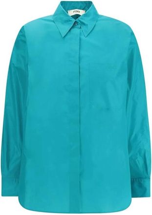 Fendi Shirts, female, Blue, Size: 2XS Silk Dress Shirt with Button Detailing