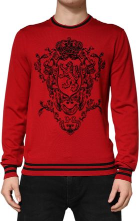 Dolce & Gabbana Red Lion Crown Logo Wool Crewneck Mens Sweater (Pre-Owned)