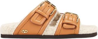 Valentino Garavani Fussfriend Double-Strap Leather Slides In Brown