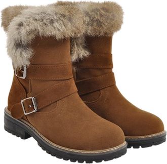 Generic Womens Mid Calf Winter Boots Warm Faux Lined Slip On Thick Sole Boots Cold Weather Outdoor Footwear Waterproof Snow Booties(Brown, 7.5)