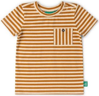 Little Green Radicals Kids Stripe Organic Cotton Pocket T-Shirt in Gold at Nordstrom, Size 18-24M