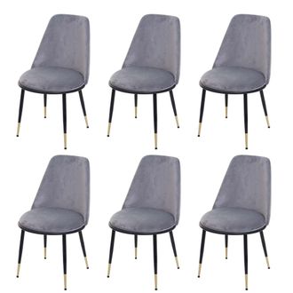 Hhg Lote De 6 Sillas De Comedor Hhg-824, Silla Silla De Cocina, Metal, Gris, Patas Negras, Terciopelo