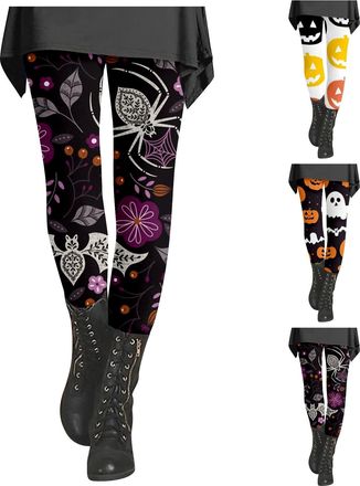 Generic HUIFUAO Halloween Leggings for Women Scary Ghost Pumpkin Yoga Pants Funny Halloween Costumes Spider Bat Bottoms High Waist Butt Lift Tights Gym Sport 
