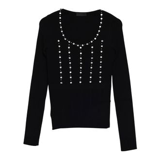 Liu Jo Truien & Vesten, Dames, Zwart, M, Maglia con ricamo strass effetto bustier