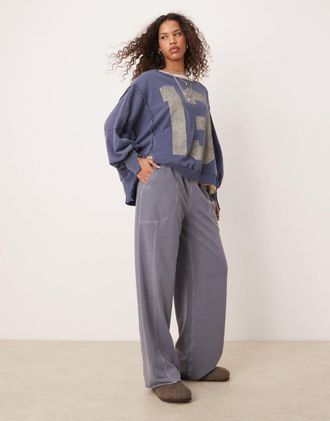 Free People wide leg lounge pants in washed gray-Black