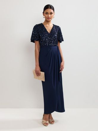 Phase Eight Janessa Sequin Wrap Maxi Dress in Navy at Nordstrom, Size 14