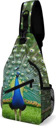 Generic Peacocks Open Tail Feathers Unisex Shoulder Bags Casual Crossbody Chest Bag Sling Backpack for Hiking Cycling Travel