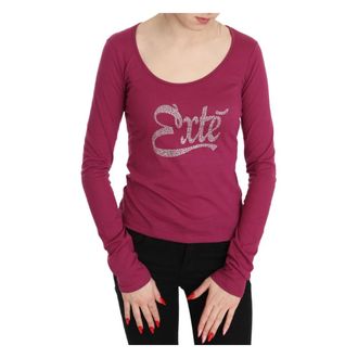 Exte Roze kristalversierd langarmig top - Dames - Longsleeves - Roze - XS - Katoen - Tops