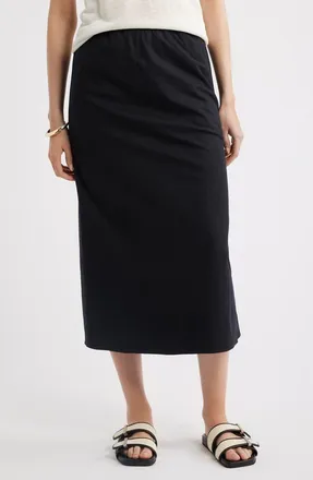 Nordstrom Linen Blend Midi Skirt in Black at Nordstrom, Size Xx-Large