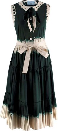 Prada Emerald Green Dip Dye Midi Dress with Pleated Skirt