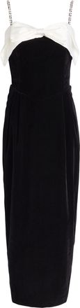 Sister Jane Kelly Bow-appliquéd Velvet Midi Dress - Black And White - 16 (UK16 / XL)