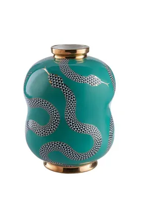 Jonathan Adler Eden Cinched Vase in Teal/gold at Nordstrom